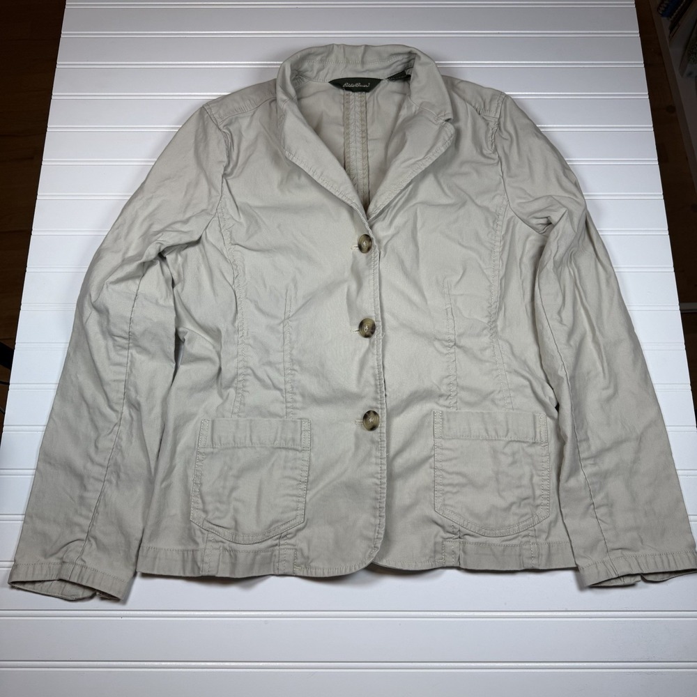 Eddie Bauer Khaki Cotton Jacket Blazer Women's 14 Tan GUC